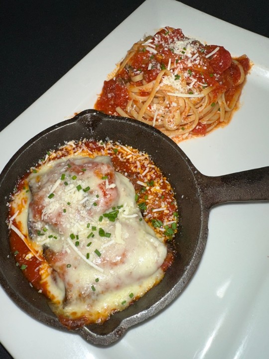 Francesca's Cucina signature dishes Eggplant Rollatini, Cheese Ravioli, Mussels Francesca, and Homemade Gnocchi 